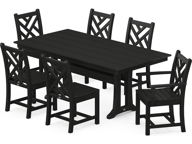 POLYWOOD® Chippendale Recycled Plastic 7 Piece Farmhouse Trestle Patio Dining Set
