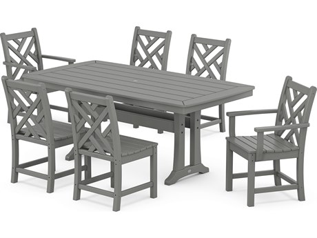 POLYWOOD® Chippendale Recycled Plastic 7 Piece Nautical Trestle Dining Set