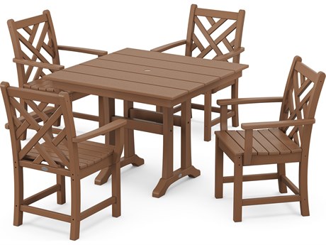 POLYWOOD® Chippendale Recycled Plastic 5 Piece Farmhouse Trestle Dining Set