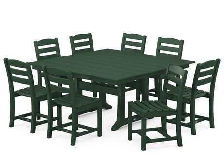 POLYWOOD® La Casa Cafe Recycled Plastic 9-Piece Farmhouse Trestle Dining Set in Green