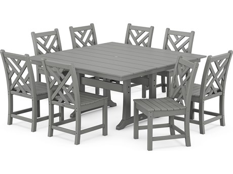 POLYWOOD® Chippendale Recycled Plastic 9 Piece Farmhouse Trestle Dining Set