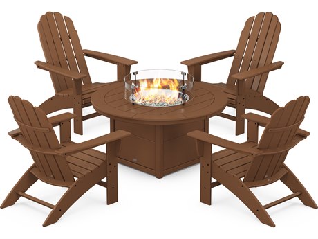 POLYWOOD® Vineyard Recycled Plastic 5 Piece Curved Adirondack Fire Pit Lounge Set