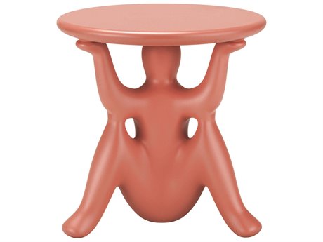 Qeeboo Outdoor Helpyourself Terracotta Recycled Plastic Round End Table