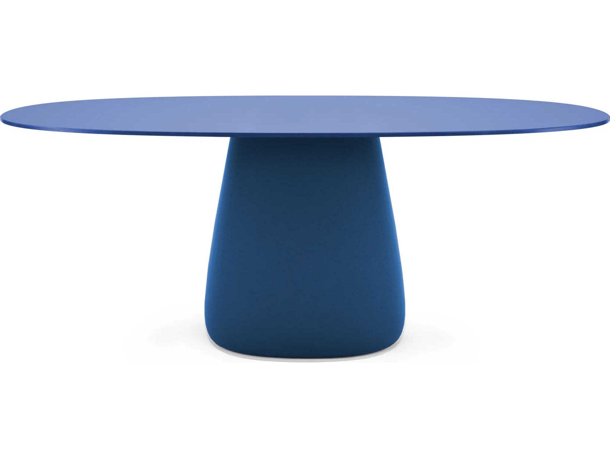 Qeeboo Outdoor Cobble Lazurite Blue Recycled Plastic Oval Dining Table