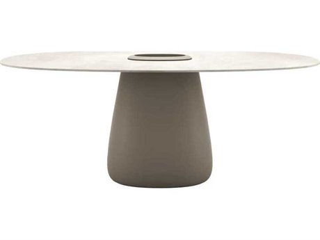 Qeeboo Outdoor Cobble Ivory Recycled Plastic Oval Dining Table