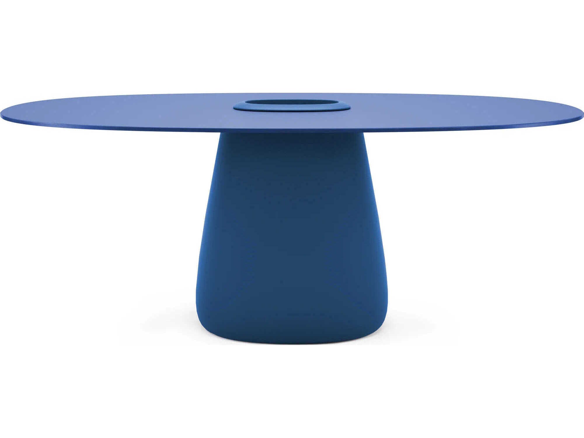 Qeeboo Outdoor Cobble Lazurite Blue Recycled Plastic Oval Dining Table