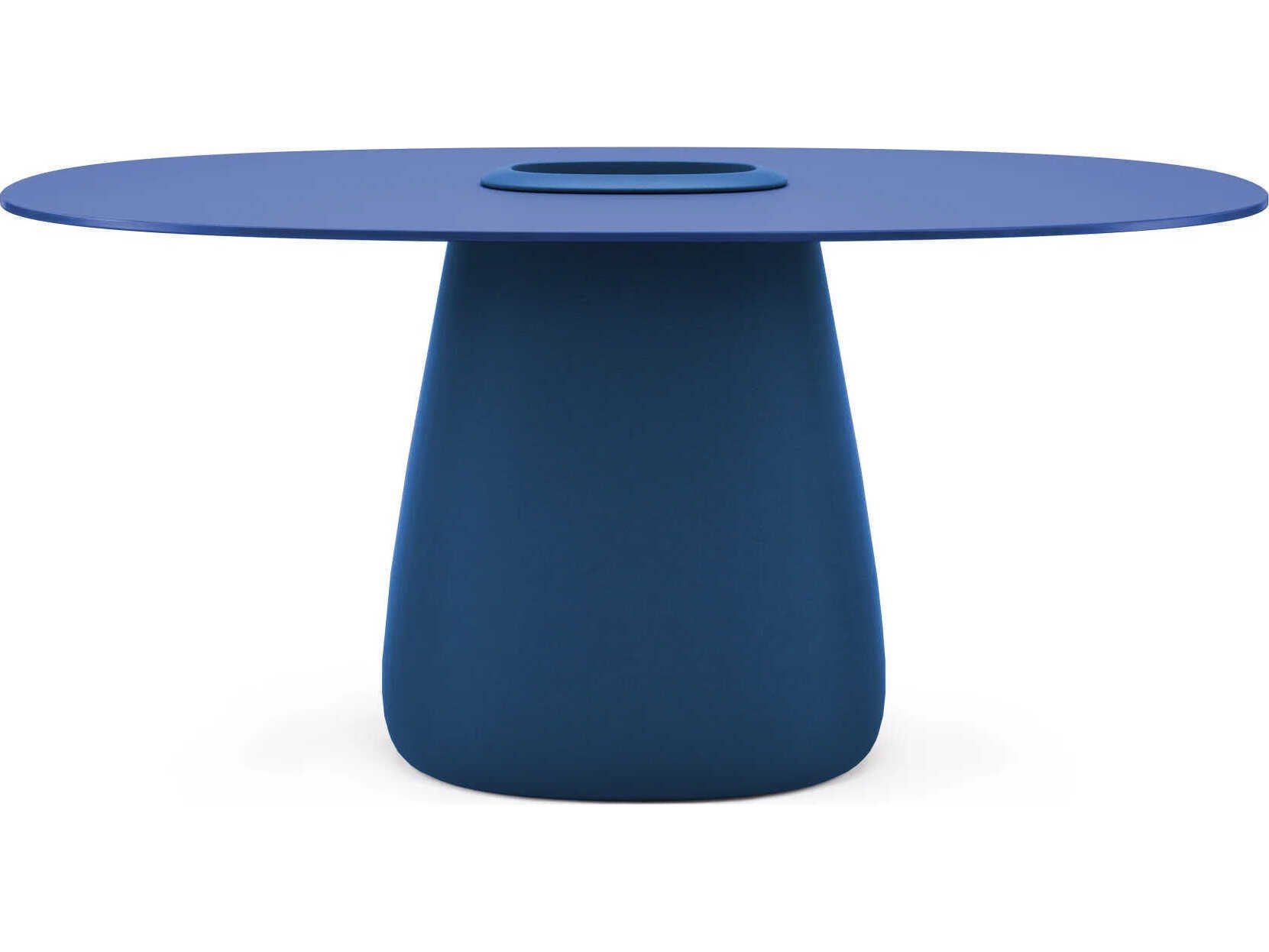 Qeeboo Outdoor Cobble Lazurite Blue Recycled Plastic Oval Dining Table