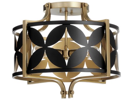 Quorum Mariposa 3-Light Matte Black Aged Brass Drum Geometric Semi Flush Mount