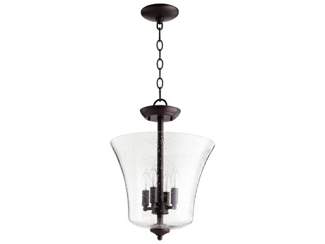 Quorum 4-Light Oiled Bronze With Clear Seeded Glass Bell Candelabra Chandelier