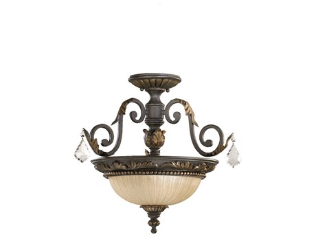 Quorum Rio Salado 2-Light Toasted Sienna With Mystic Silver Brown Glass Bowl Semi Flush Mount