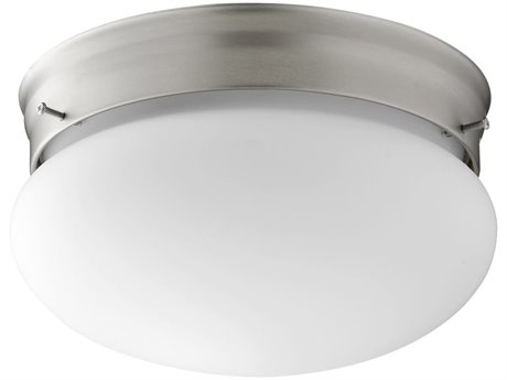 Quorum 2-Light Satin Nickel With Opal Glass Bowl Flush Mount