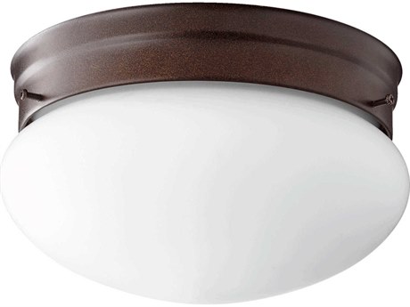 Quorum 2-Light Oiled Bronze With Satin Opal Glass Bowl Flush Mount