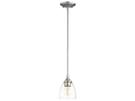 Quorum Enclave 1-Light Satin Nickel With Clear Seeded Glass Bell Mini Pendant