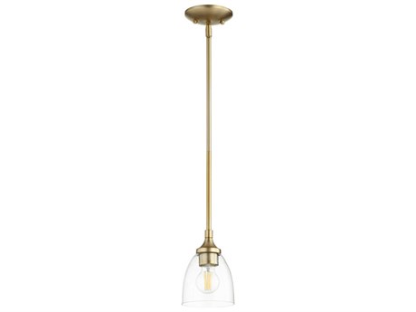 Quorum Enclave 1-Light Aged Brass With Clear Seeded Glass Bell Mini Pendant