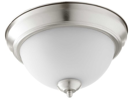 Quorum 2-Light Satin Nickel With Opal Glass Bowl Flush Mount
