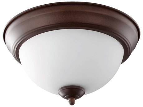 Quorum 2-Light Oiled Bronze With Satin Opal Glass Bowl Flush Mount