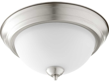 Quorum 2-Light Satin Nickel With Opal Glass Bowl Flush Mount