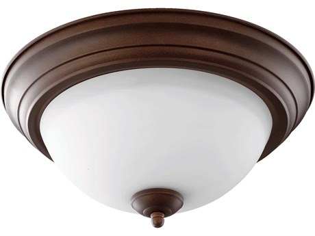 Quorum 2-Light Oiled Bronze With Satin Opal Glass Bowl Flush Mount