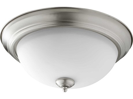 Quorum 3-Light Satin Nickel With Opal Glass Bowl Flush Mount