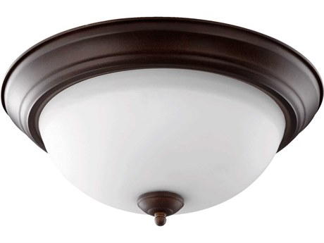 Quorum 3-Light Oiled Bronze With Satin Opal Glass Bowl Flush Mount