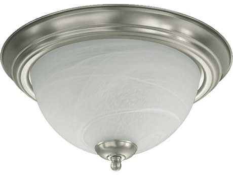 Quorum 2-Light Satin Nickel Glass Bowl Flush Mount
