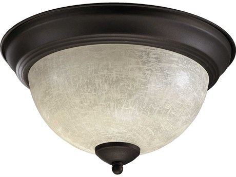 Quorum 2-Light Oiled Bronze Glass Bowl Flush Mount