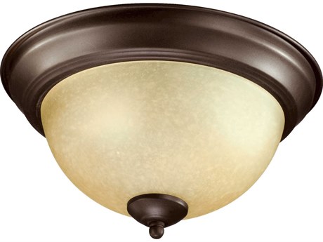 Quorum 2-Light Oiled Bronze Glass Bowl Flush Mount