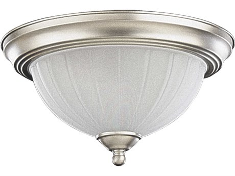 Quorum 2-Light Satin Nickel Glass Bowl Flush Mount