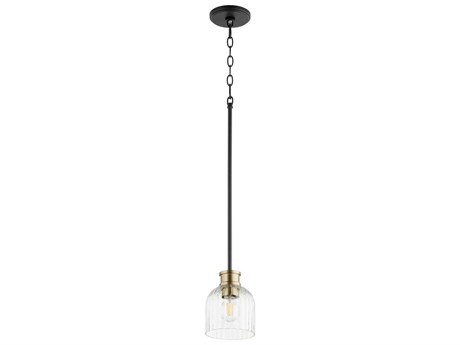 Quorum Monarch 1-Light Noir With Aged Brass Black Glass Bell Mini Pendant