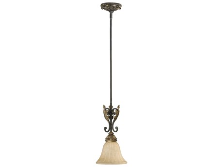 Quorum Rio Salado 1-Light Toasted Sienna With Mystic Silver Brown Glass Bell Mini Pendant