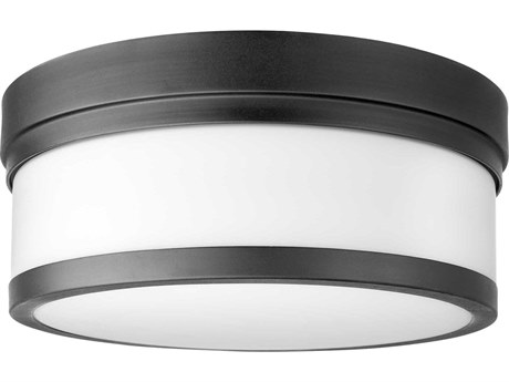 Quorum Celeste 2-Light Noir Black Glass Drum Flush Mount