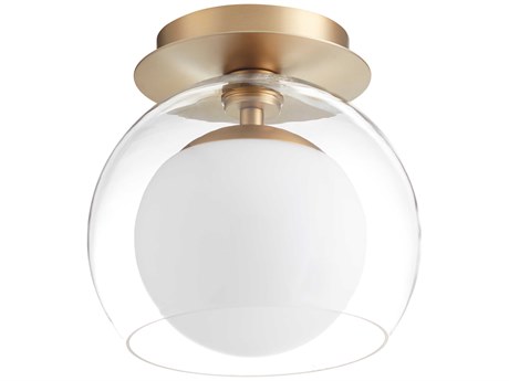 Quorum 1-Light Aged Brass Glass Globe Flush Mount