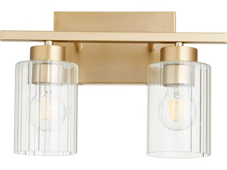 Quorum Ladin 2-Light Aged Brass Glass Vanity Light