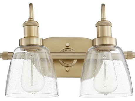 Quorum 2-Light Aged Brass Glass Vanity Light