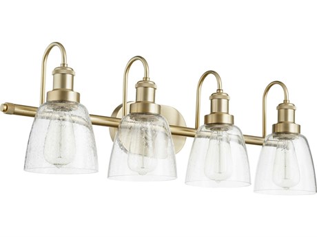 Quorum 4-Light Aged Brass Glass Vanity Light