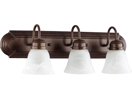 Quorum 3-Light Oiled Bronze With Faux Alabaster Glass Vanity Light