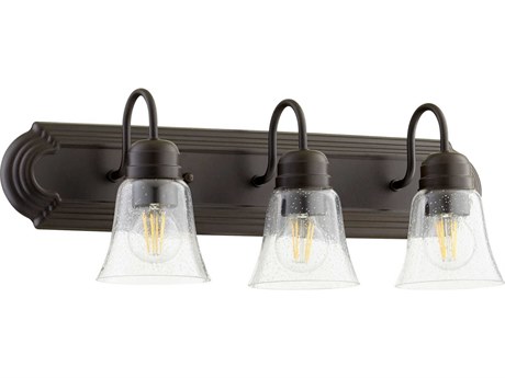 Quorum 3-Light Oiled Bronze With Clear Seeded Glass Vanity Light