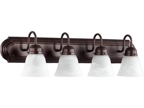 Quorum 4-Light Oiled Bronze With Faux Alabaster Glass Vanity Light