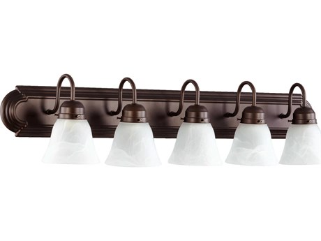 Quorum 5-Light Oiled Bronze With Faux Alabaster Glass Vanity Light