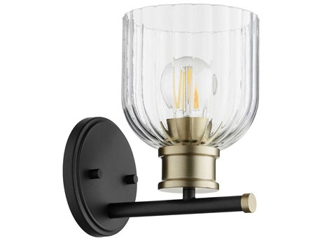 Quorum Monarch 1-Light Noir With Aged Brass Black Glass Wall Sconce