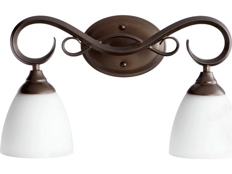 Quorum Powell 2-Light Oiled Bronze With Satin Opal Glass Vanity Light