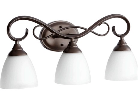 Quorum Powell 3-Light Oiled Bronze With Satin Opal Glass Vanity Light