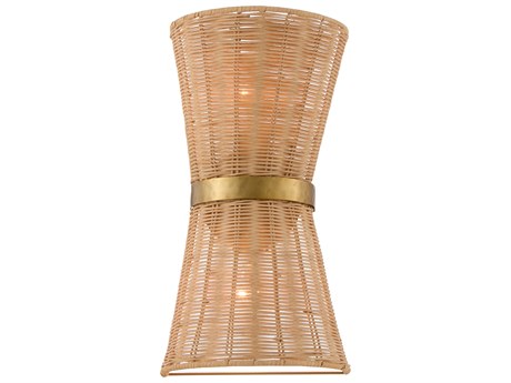 Quorum Fairview 2-Light Brushed Brass Wood Wall Sconce
