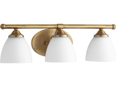Quorum Brooks 3-Light Aged Brass With Satin Opal Glass Vanity Light