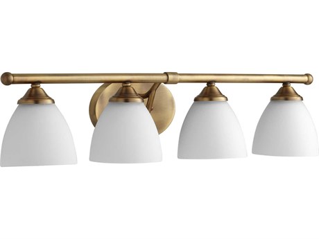 Quorum Brooks 4-Light Aged Brass With Satin Opal Glass Vanity Light