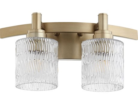 Quorum Stadium 2-Light Aged Brass Glass Vanity Light