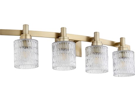 Quorum Stadium 4-Light Aged Brass Glass Vanity Light