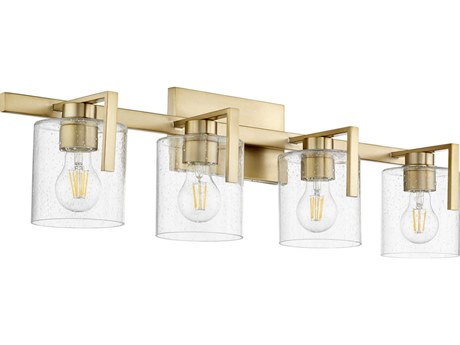 Quorum 4-Light Aged Brass Glass Vanity Light