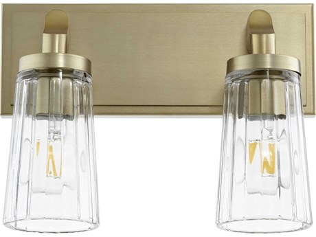 Quorum 2-Light Aged Brass Glass Vanity Light