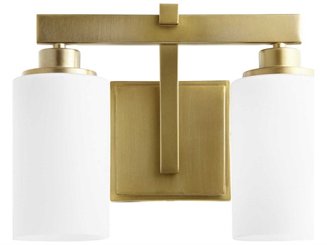 Quorum Lancaster 2-Light Aged Brass Glass Vanity Light